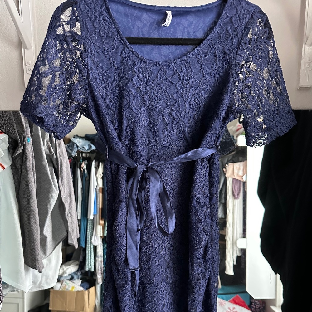 Motherhood Maternity Lace Navy Blue Dress